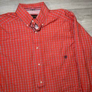 Ariat Pro Series Shirt Mens Medium Orange  Plaid Vented Fishing Hiking LS Work